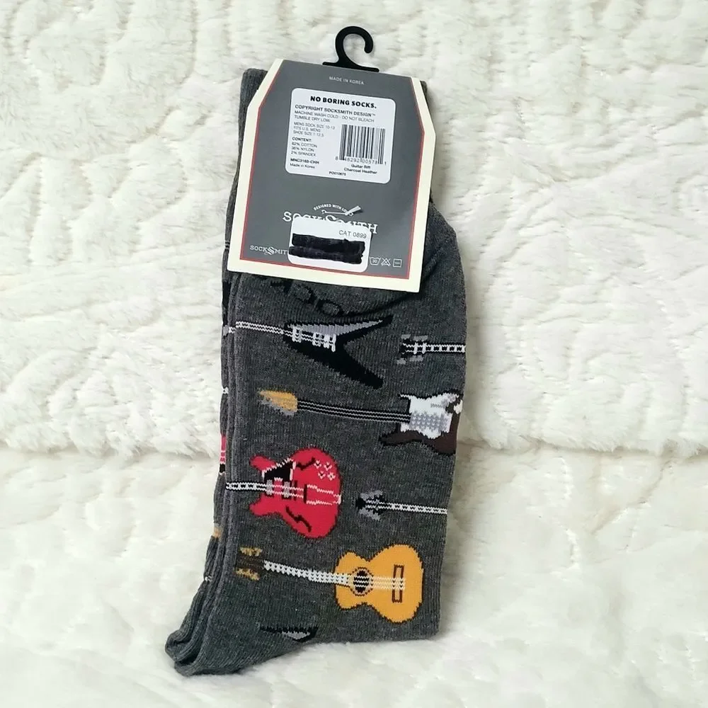 Socksmith Guitar Riff Crew Socks Multicolor Electric Acoustic Guitars OSFM New